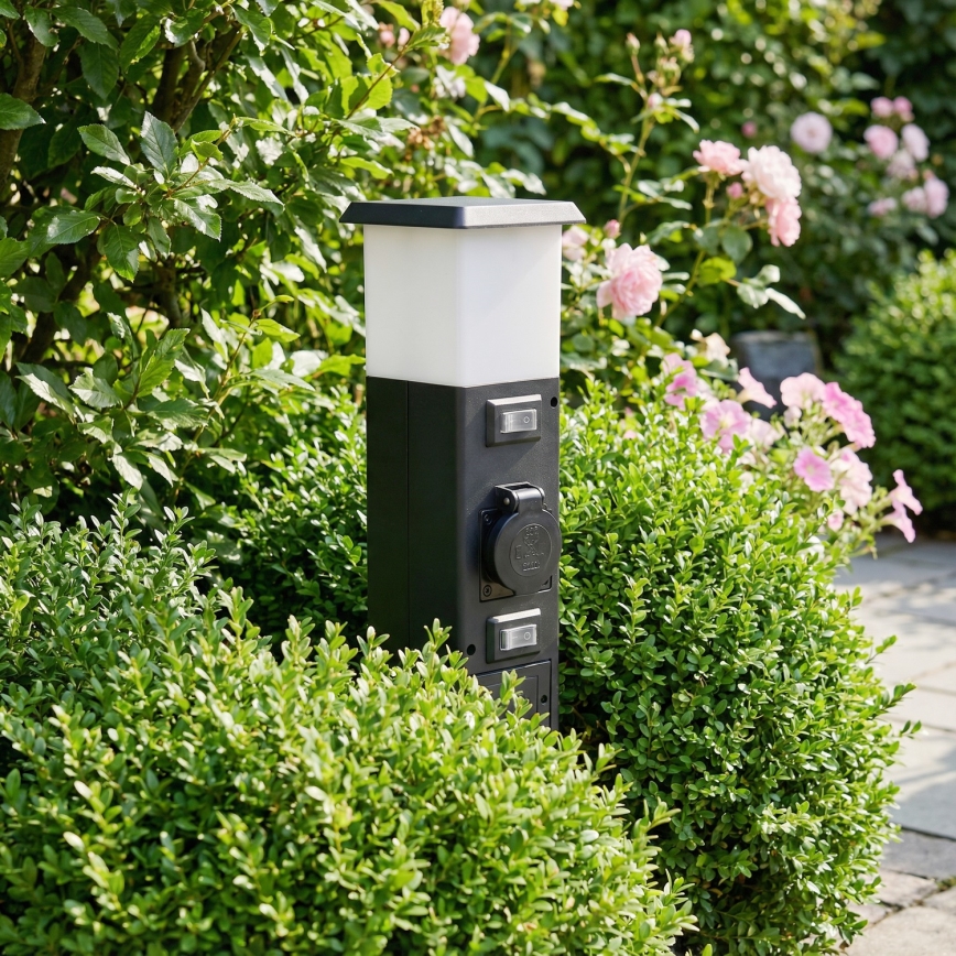 Brilagi - Utomhuslampa med 2 SCHUKO-uttag, 1 x E14/15 W/230 V, IP44, svart