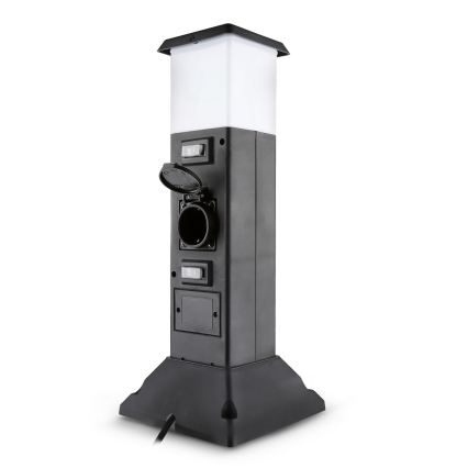 Brilagi - Utomhuslampa med 2 SCHUKO-uttag, 1 x E14/15 W/230 V, IP44, svart