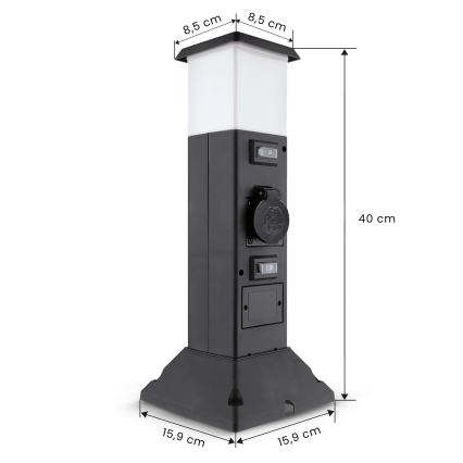 Brilagi - Utomhuslampa med 2 SCHUKO-uttag, 1 x E14/15 W/230 V, IP44, svart