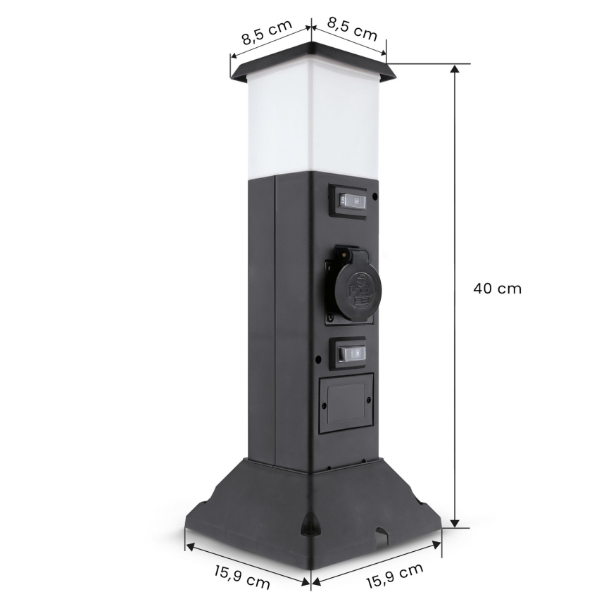 Brilagi - Utomhuslampa med 2 SCHUKO-uttag, 1 x E14/15 W/230 V, IP44, svart