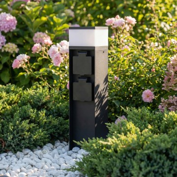 Brilagi - Utomhuslampa med 2 Schuko-uttag, 1x G9/11W/230V, IP44, svart