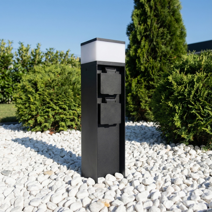 Brilagi - Utomhuslampa med 2 Schuko-uttag, 1x G9/11W/230V, IP44, svart