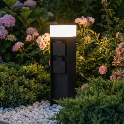 Brilagi - Utomhuslampa med 2 Schuko-uttag, 1x G9/11W/230V, IP44, svart