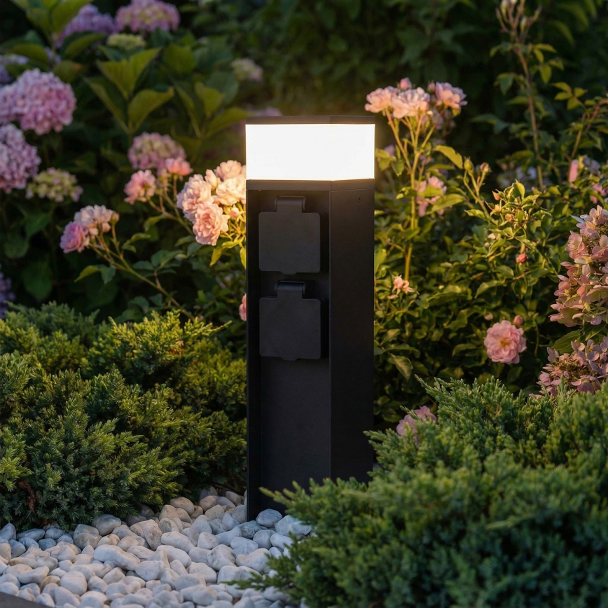 Brilagi - Utomhuslampa med 2 Schuko-uttag, 1x G9/11W/230V, IP44, svart