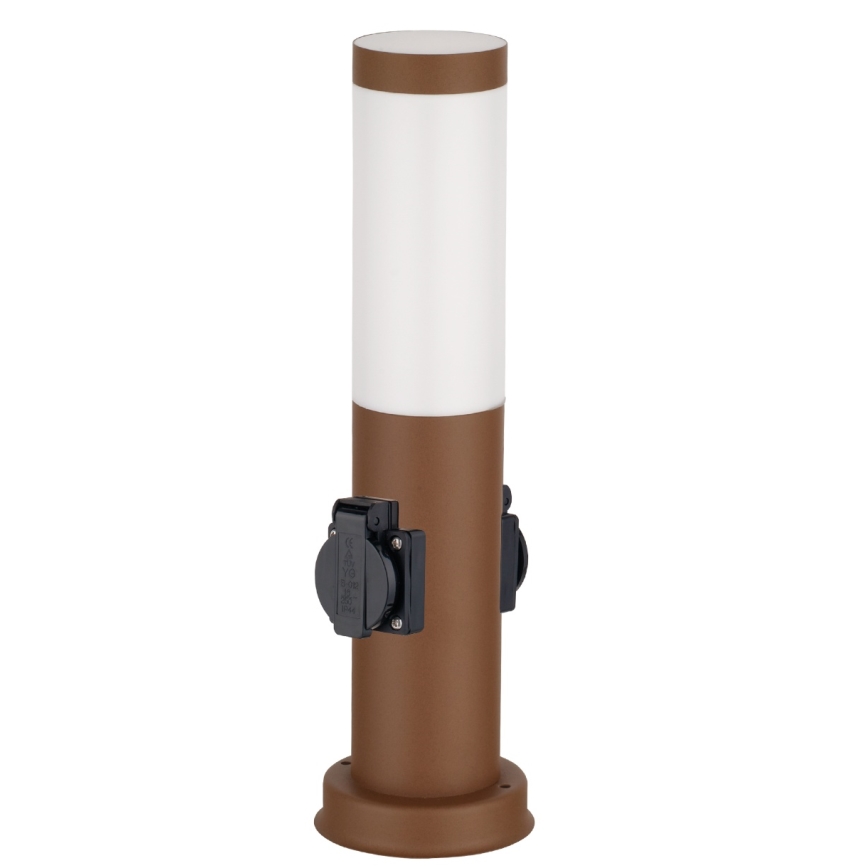 Brilagi - Utomhuslampa NOVA med 2 SCHUKO-uttag, 1xE27/15W/230V, 40 cm, IP44, brun