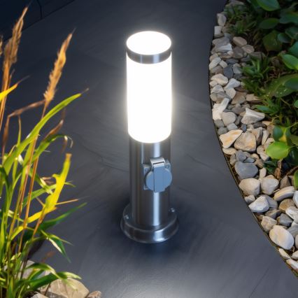 Brilagi - Utomhuslampa med 2 SCHUKO-uttag NOVA 1xE27/15W/230V 40 cm IP44 matt krom