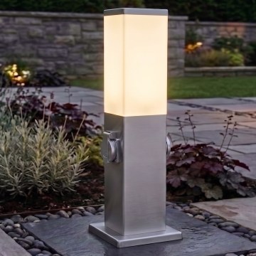 Brilagi - Utomhuslampa med 2 SCHUKO-uttag NOVA 1xE27/15W/230V 40 cm IP44 mattkrom