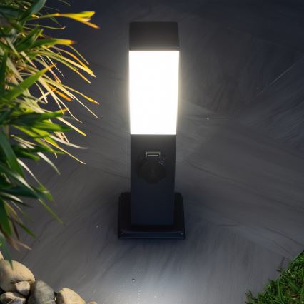 BRILAGI - Utomhuslampa med 2 SCHUKO-uttag NOVA 1xE27/15W/230V 40 cm IP44 svart