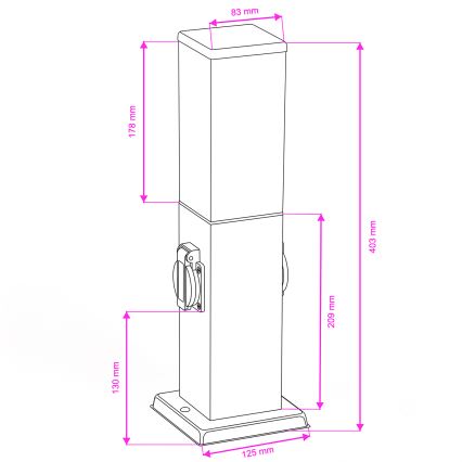 BRILAGI - Utomhuslampa med 2 SCHUKO-uttag NOVA 1xE27/15W/230V 40 cm IP44 svart