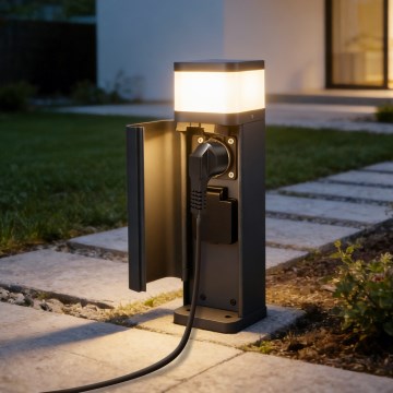 Brilagi - Utomhuslampa med 2 Schuko-uttag PILLAR 1xG9/11W/230V IP44 antracit