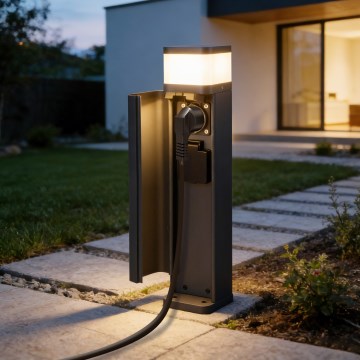 Brilagi - Utomhuslampa med 2 Schuko-uttag PILLAR 1xG9/11W/230V IP44 antracit
