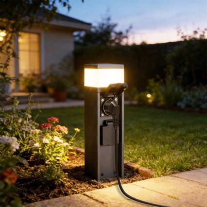 Brilagi - Utomhuslampa med 2 SCHUKO-uttag PILLAR 1xG9/11W/230V IP44, antracit