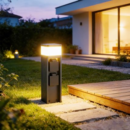 Brilagi - Utomhuslampa med 2 SCHUKO-uttag PILLAR 1xG9/11W/230V IP44, antracit