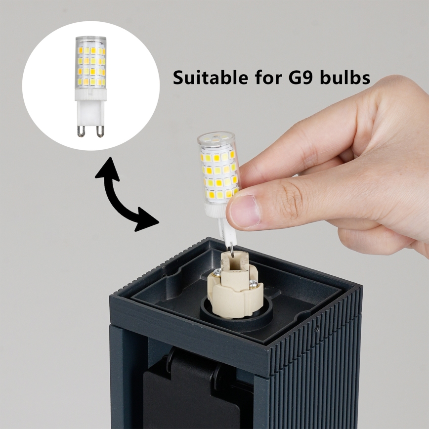 Brilagi - Utomhuslampa med 2 SCHUKO-uttag PILLAR 1xG9/11W/230V IP44, antracit