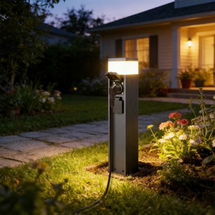 Brilagi - Utomhuslampa med 2 SCHUKO‑uttag PILLAR 1xG9/11W/230V IP44 antracit