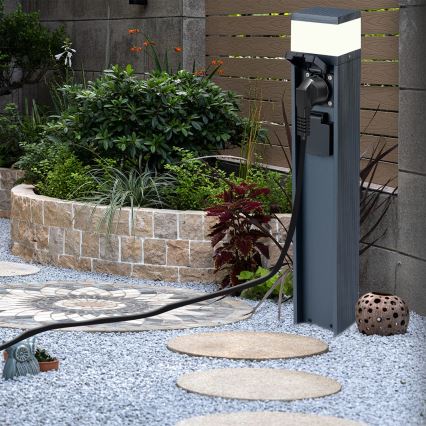 Brilagi - Utomhuslampa med 2 SCHUKO‑uttag PILLAR 1xG9/11W/230V IP44 antracit