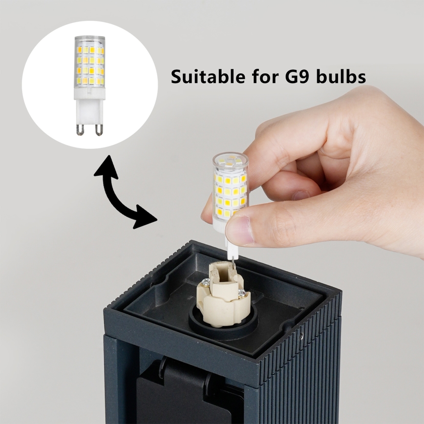 Brilagi - Utomhuslampa med 2 SCHUKO‑uttag PILLAR 1xG9/11W/230V IP44 antracit