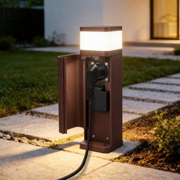 BRILAGI - Utomhuslampa med 2 SCHUKO-uttag PILLAR 1xG9/11W/230V IP44 brun