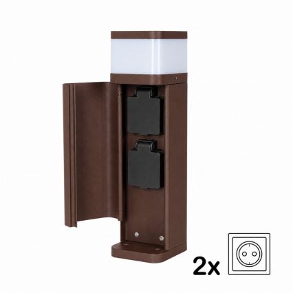 BRILAGI - Utomhuslampa med 2 SCHUKO-uttag PILLAR 1xG9/11W/230V IP44 brun