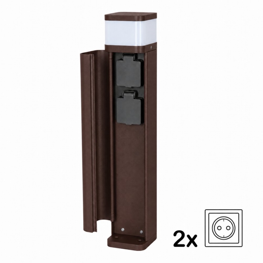 BRILAGI - Utomhuslampa med 2 SCHUKO-uttag PILLAR 1xG9/11W/230V IP44 brun