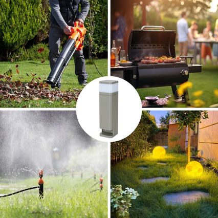 BRILAGI - Utomhuslampa med 2 SCHUKO-uttag PILLAR 1xG9/11W/230V IP44 grå