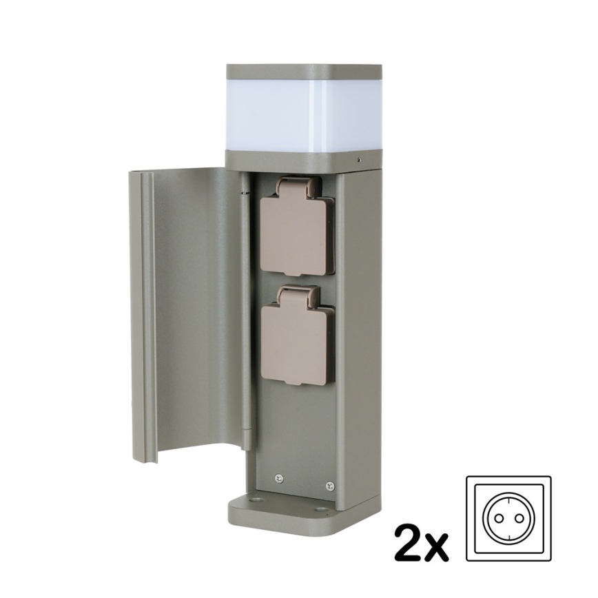 BRILAGI - Utomhuslampa med 2 SCHUKO-uttag PILLAR 1xG9/11W/230V IP44 grå