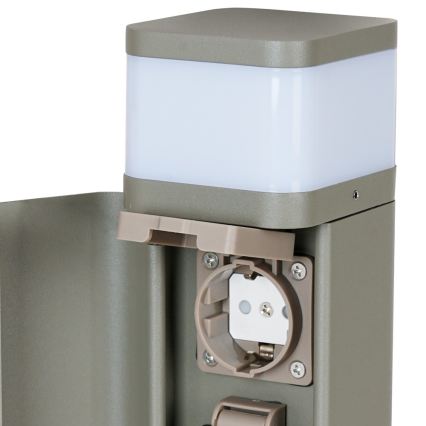 BRILAGI - Utomhuslampa med 2 SCHUKO-uttag PILLAR 1xG9/11W/230V IP44 grå