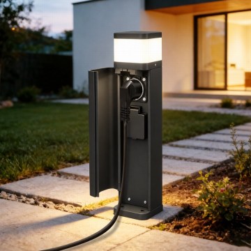 BRILAGI - Utomhuslampa med 2 SCHUKO-uttag PILLAR 1xG9/11W/230V IP44 svart