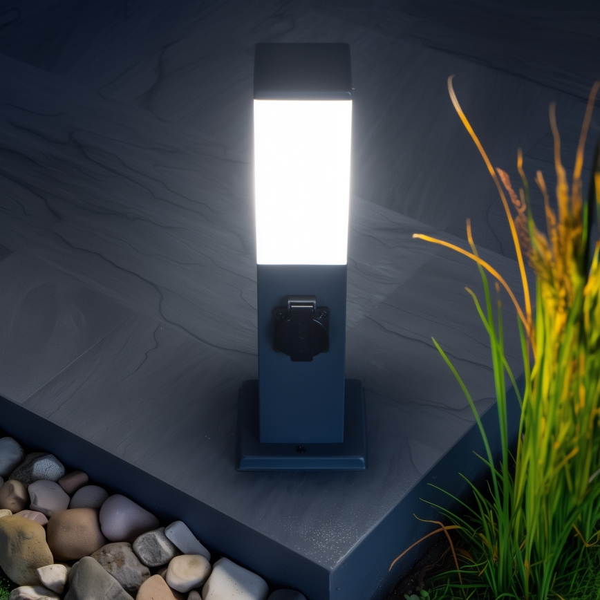Brilagi - Utomhuslampa NOVA med 2 SCHUKO-uttag, 1xE27/15W/230V, 40 cm, IP44, antracit