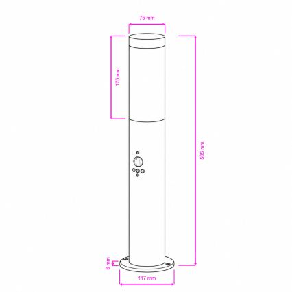 BRILAGI - Utomhuslampa ELIA med rörelsesensor, 1 x E27, 20 W, 230 V, IP44, 50 cm, matt krom