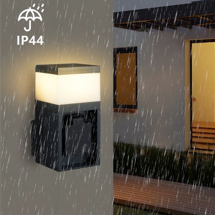 Brilagi - Utomhusvägglampa med SCHUKO-uttag PILLAR 1xG9/11W/230V IP44 antracit