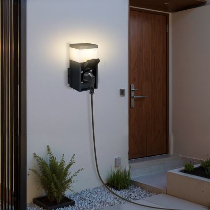 Brilagi - Utomhusvägglampa med SCHUKO-uttag PILLAR 1xG9/11W/230V IP44 antracit