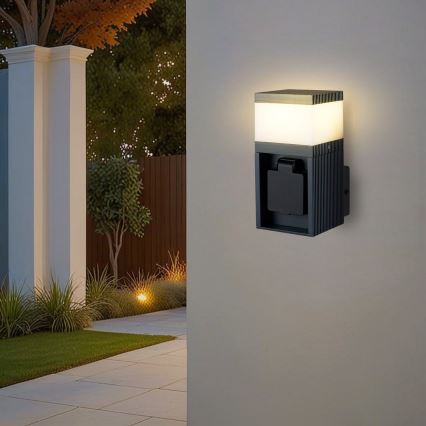Brilagi - Utomhusvägglampa med SCHUKO-uttag PILLAR 1xG9/11W/230V IP44 antracit