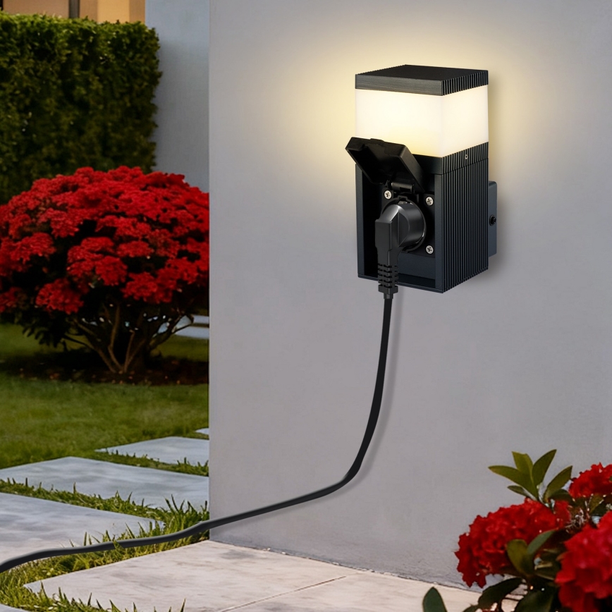 Brilagi - Utomhusvägglampa med SCHUKO-uttag PILLAR 1xG9/11W/230V IP44 antracit