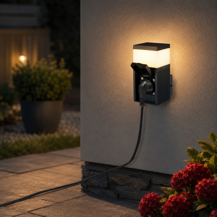 Brilagi - Utomhusvägglampa med SCHUKO-uttag PILLAR 1xG9/11W/230V IP44 antracit
