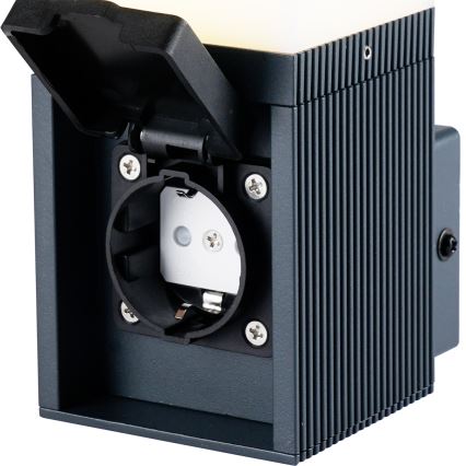 Brilagi - Utomhusvägglampa med SCHUKO-uttag PILLAR 1xG9/11W/230V IP44 antracit