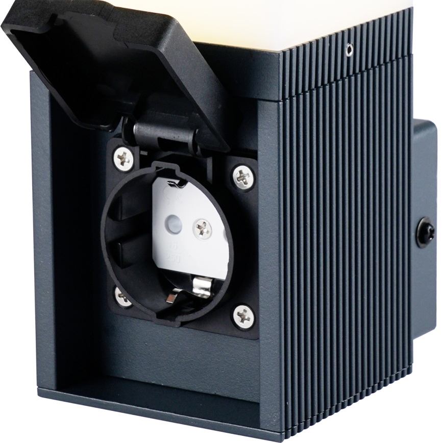 Brilagi - Utomhusvägglampa med SCHUKO-uttag PILLAR 1xG9/11W/230V IP44 antracit