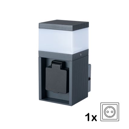 Brilagi - Utomhusvägglampa med SCHUKO-uttag PILLAR 1xG9/11W/230V IP44 antracit