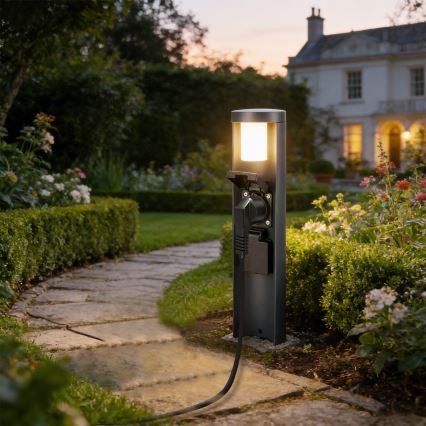 Brilagi - Utomhuslampa med 2 SCHUKO-uttag PILLAR 1xG9/11W/230V IP44 antracit