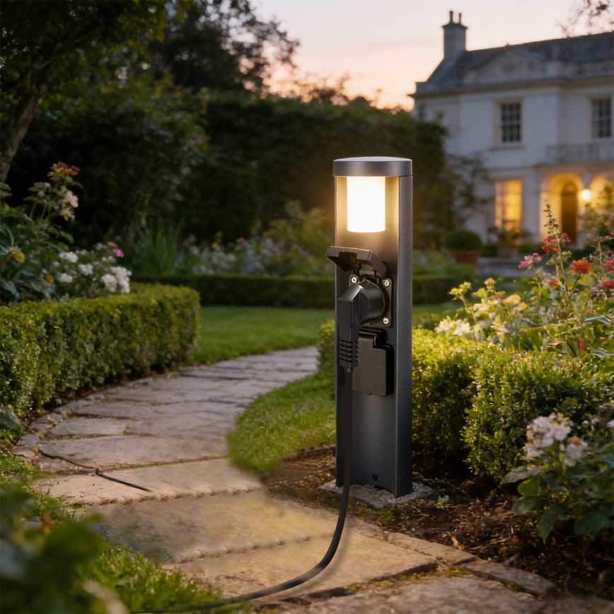 Brilagi - Utomhuslampa med 2 SCHUKO-uttag PILLAR 1xG9/11W/230V IP44 antracit
