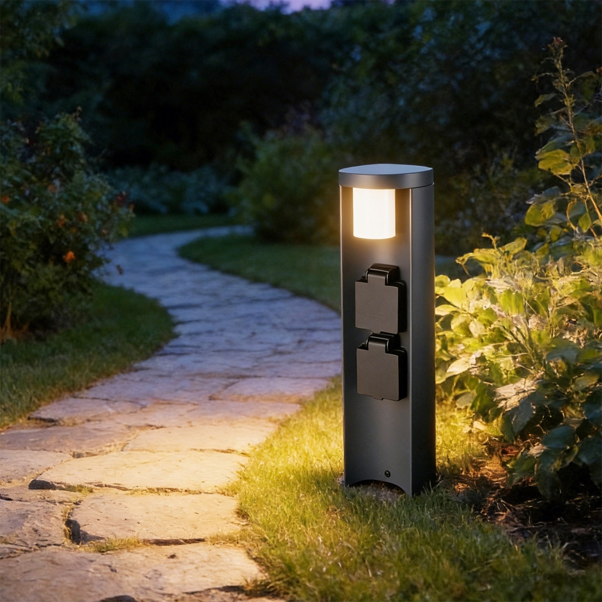 Brilagi - Utomhuslampa med 2 SCHUKO-uttag PILLAR 1xG9/11W/230V IP44 antracit