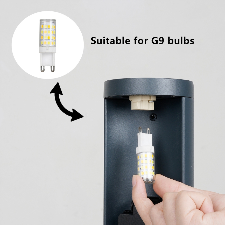Brilagi - Utomhuslampa med 2 SCHUKO-uttag PILLAR 1xG9/11W/230V IP44 antracit