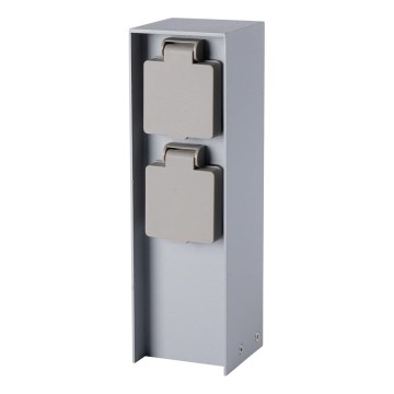 Brilagi - Utomhusuttagstolpe PILLAR 2Z SCHUKO 230V IP44 silver