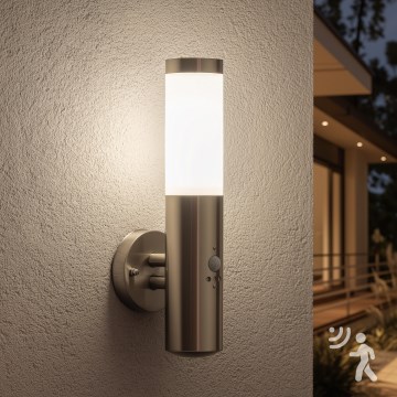 BRILAGI - Utomhusvägglampa ELIA med sensor, 1xE27/20W/230V, IP44, matt krom