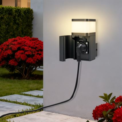 Brilagi - Utomhus vägglampa med SCHUKO-uttag PILLAR 1xG9/11W/230V IP44 antracit