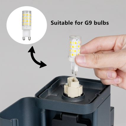 Brilagi - Utomhus vägglampa med SCHUKO-uttag PILLAR 1xG9/11W/230V IP44 antracit