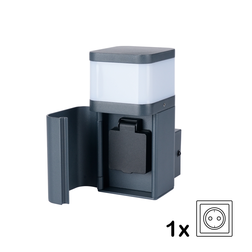 Brilagi - Utomhus vägglampa med SCHUKO-uttag PILLAR 1xG9/11W/230V IP44 antracit