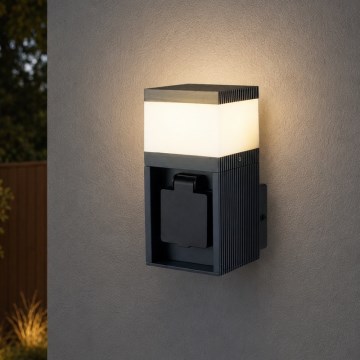 Brilagi - Utomhusvägglampa med SCHUKO-uttag PILLAR 1xG9/11W/230V IP44 antracit