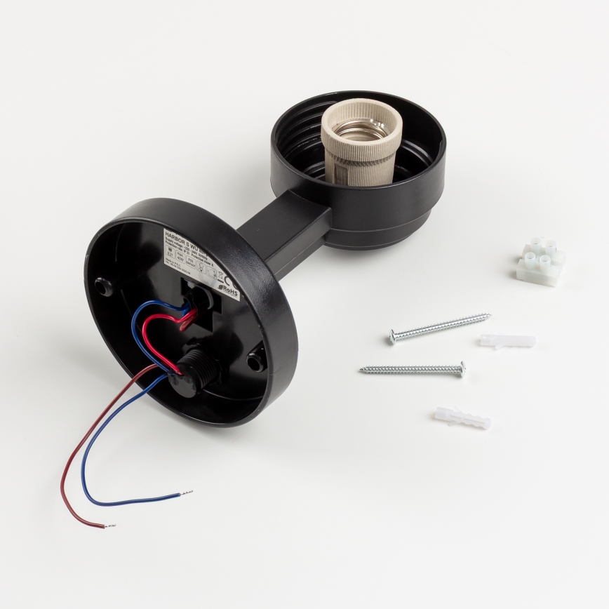 BRILAGI - Utomhusvägglampa med rörelsesensor HARBOR 1xE27/40W/230V IP33 svart/klarglas