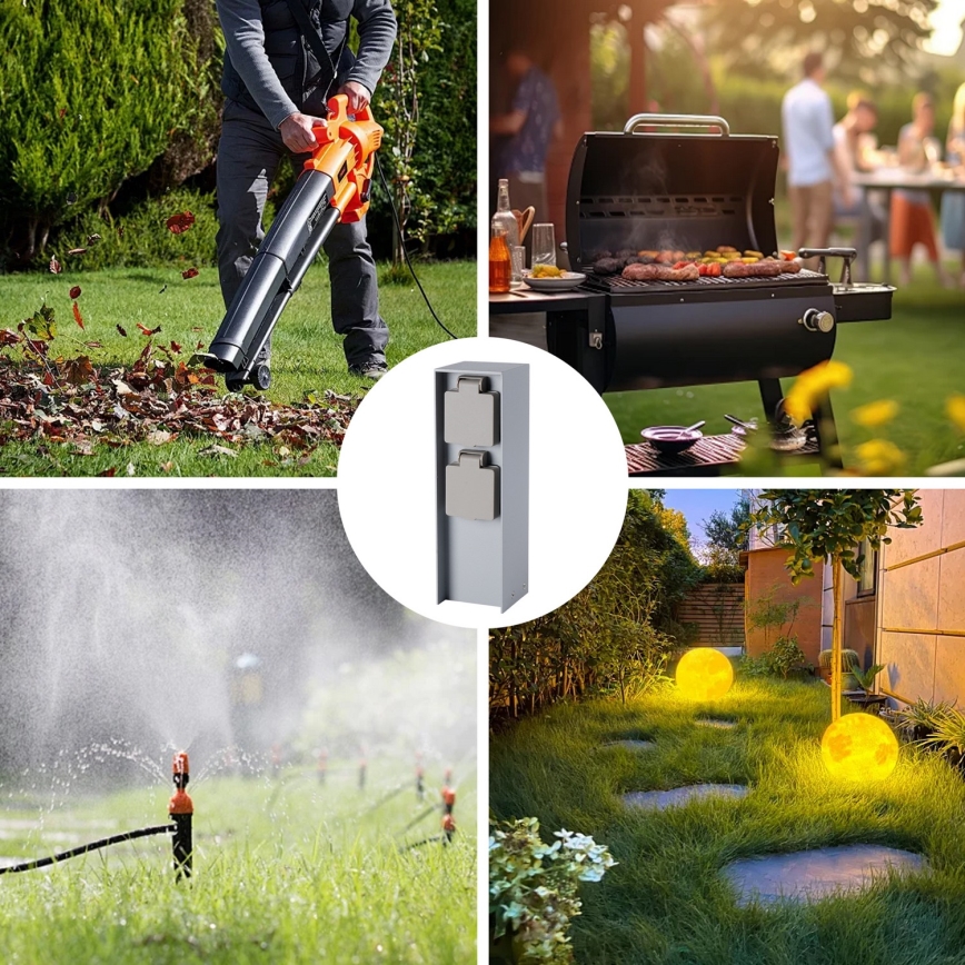 Brilagi - Uttagsstolpe för utomhusbruk PILLAR 2Z SCHUKO 230V IP44, silver
